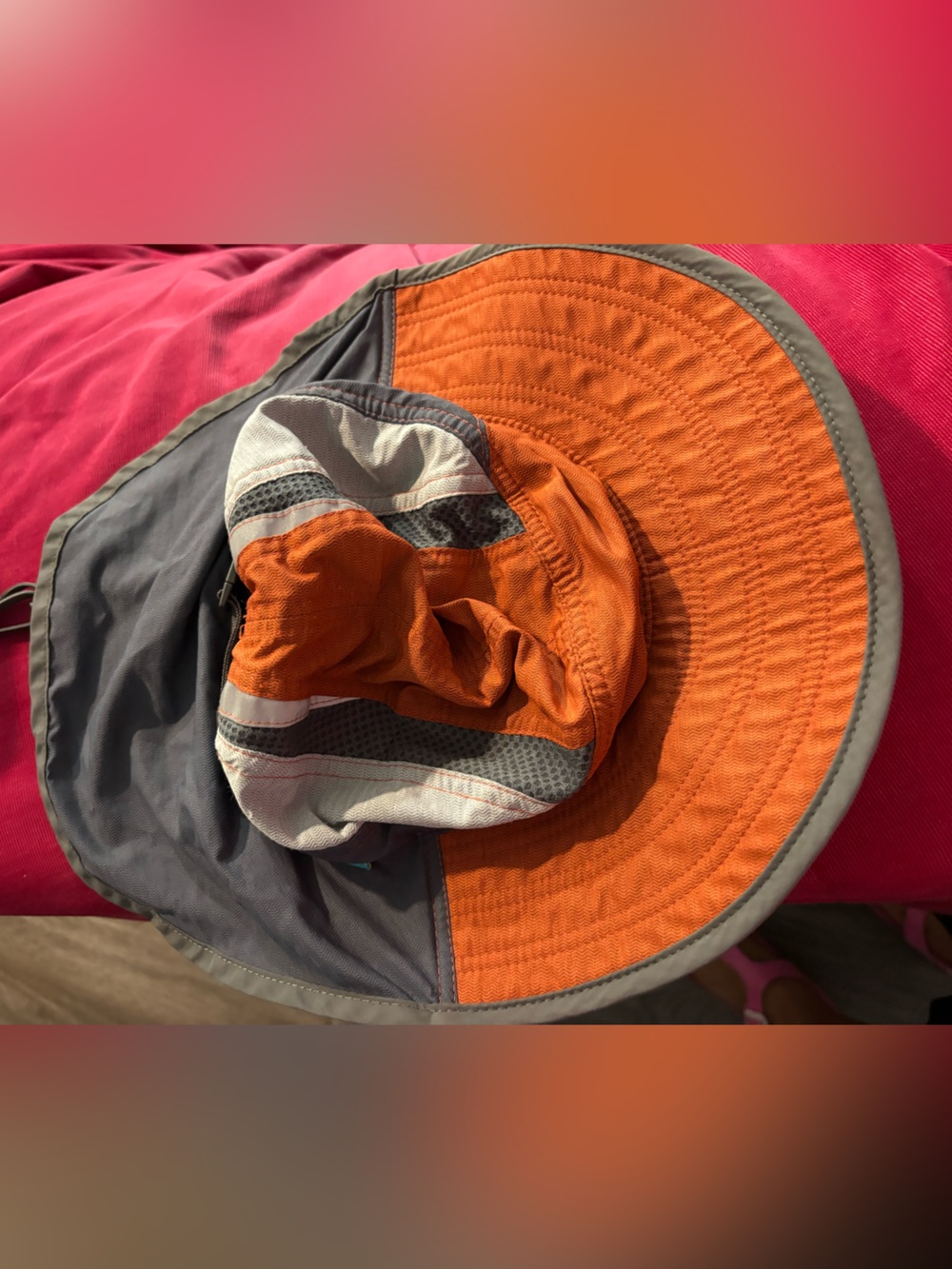 Kids Orange and Gray Wide-Brim Sun Hat with Neck Flap